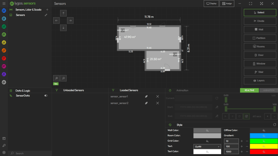 lygos editor sensors on floorplans